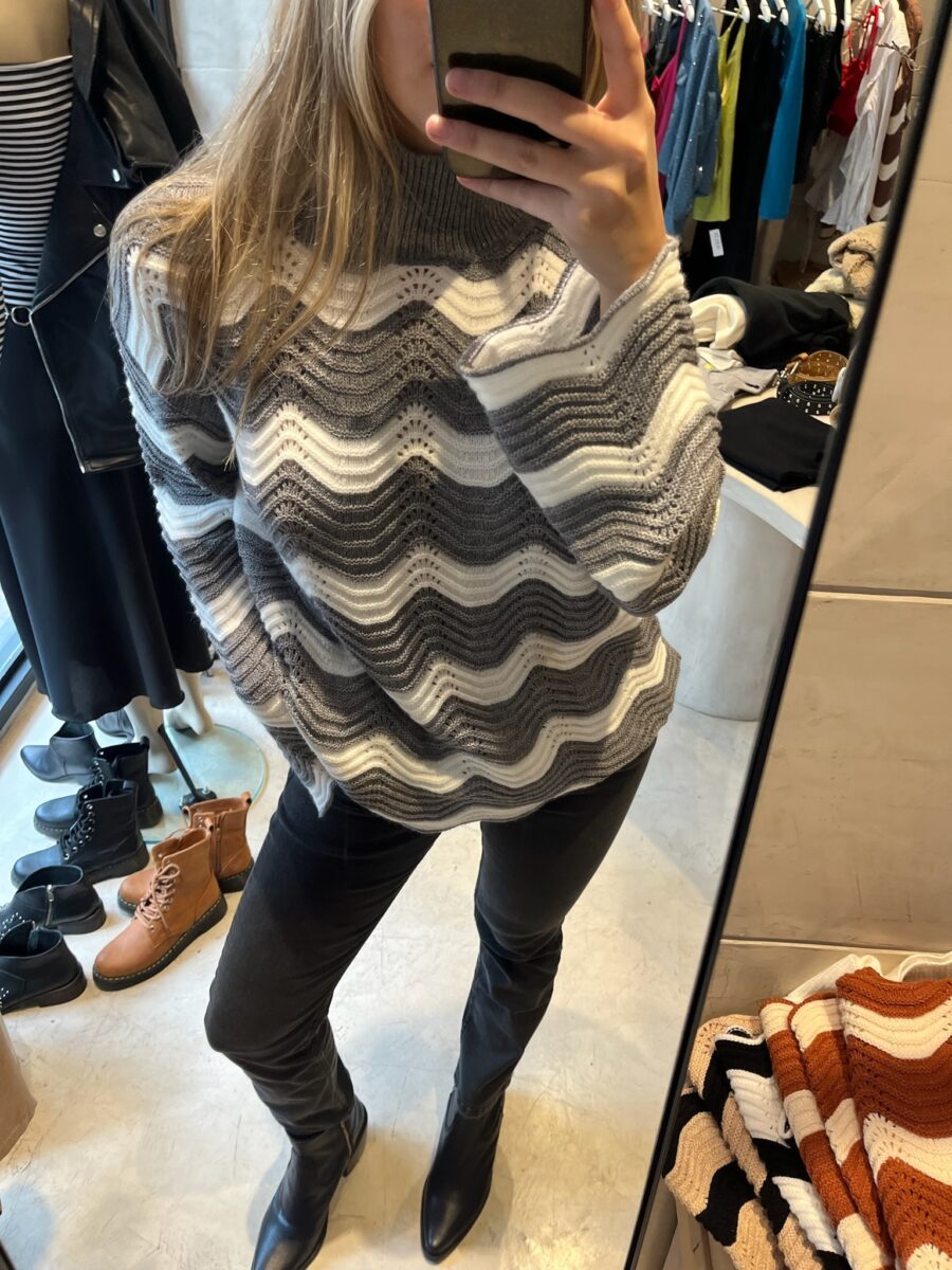 Sweater Olas Gris y Natural