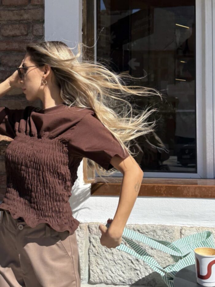 Remera Basic Drapped Chocolate