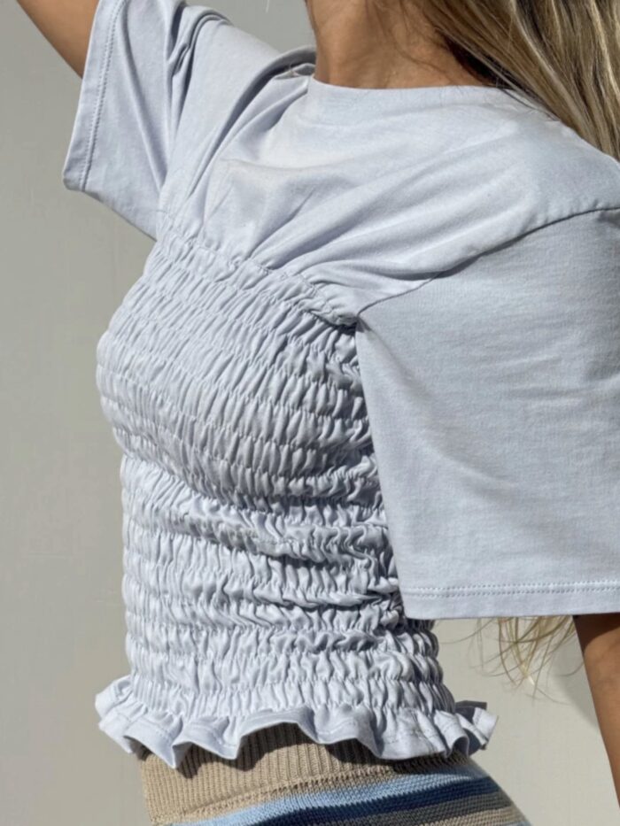 Remera Basic Drapped Celeste